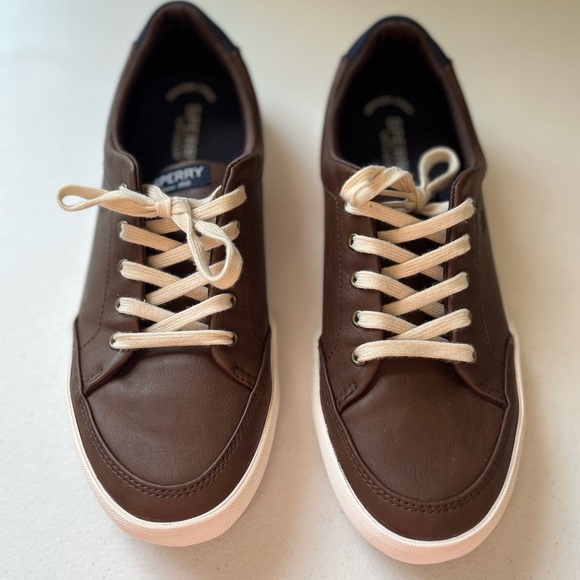Sperry Unisex Harbor Tide Sneakers – Brown Faux Leather, Size 7M - Picture 8 of 10